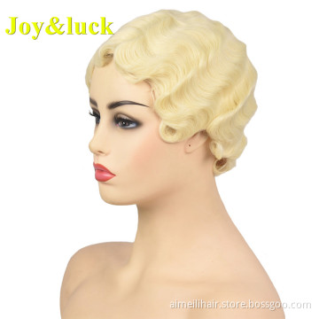 613 Blonde wig Ladies Hair Wholesale Price for Women Pixie Cut Party Cosplay Wig Blonde Natural Curly Short Synthetic Hair Wigs
